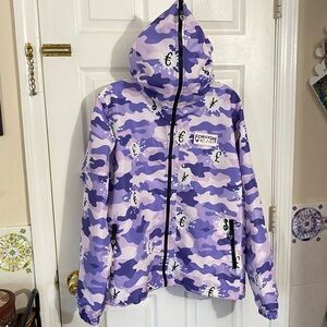 Purple Camo Full Over Head Face Zip Camouflage Windbreaker Logo Jacket- M